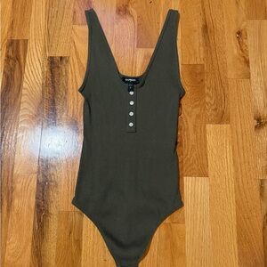 Express Deep Olive Sleeveless Bodysuit